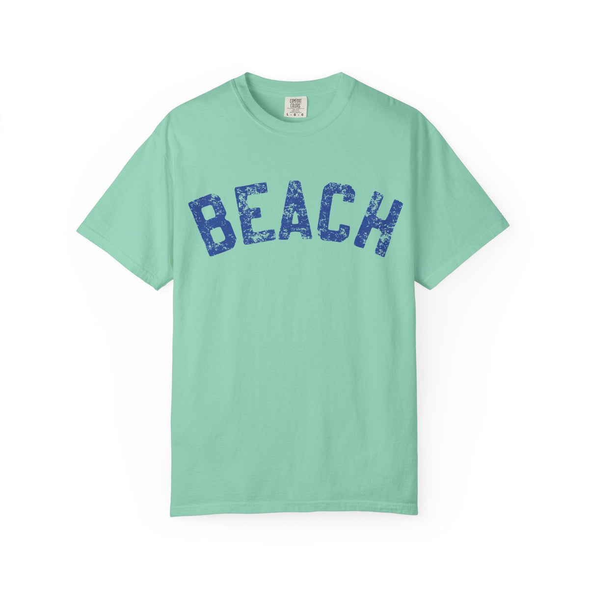 Beach Graphic T-Shirt – Vintage Blue "BEACH" Print