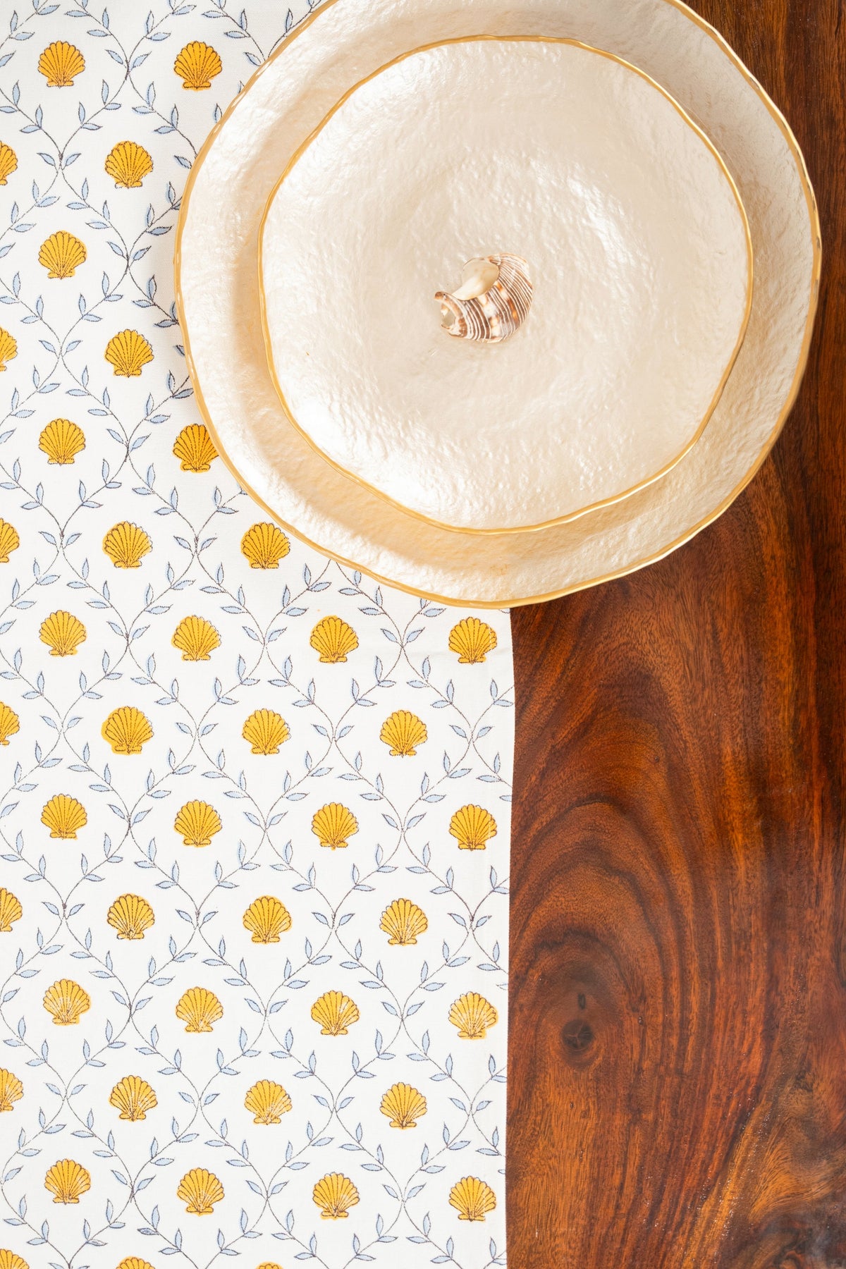 Seashell Blockprint Table Runner