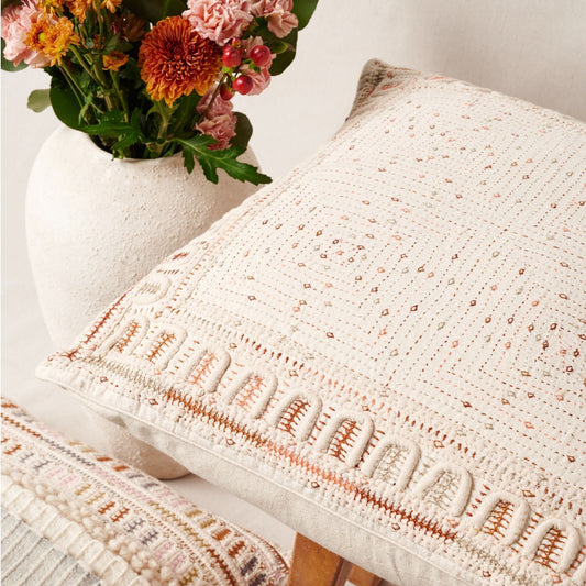Maze Coral Hand Embroidered Pillow