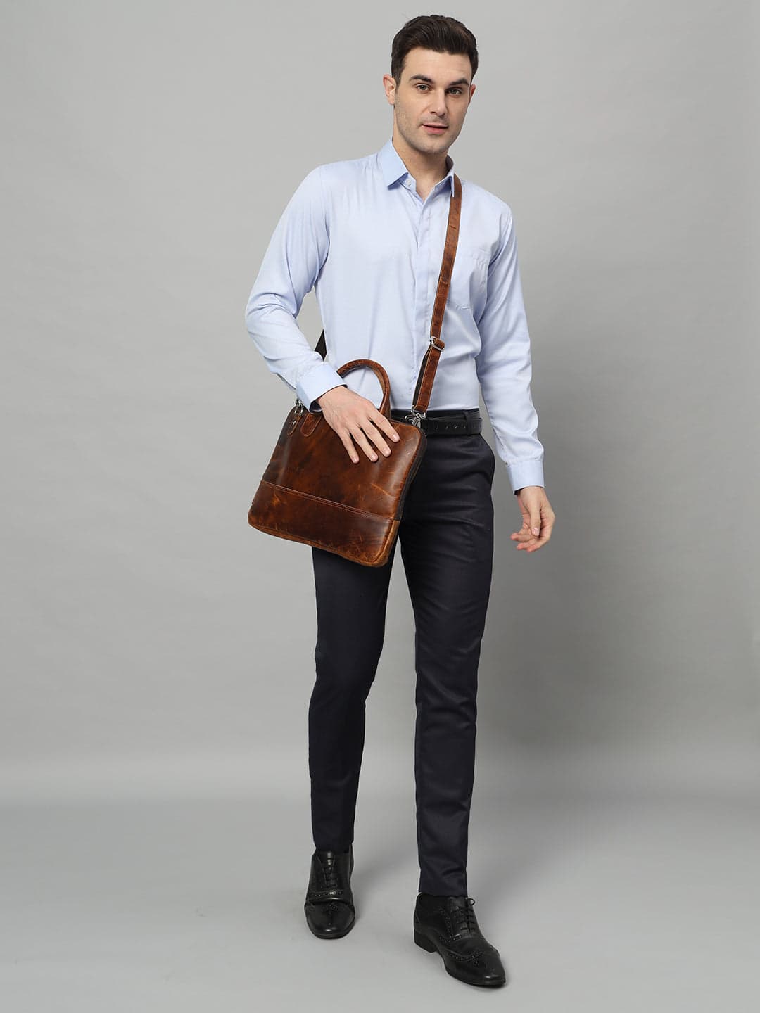 Modernist Leather Laptop Bag- Brown - Osadia Concept Store