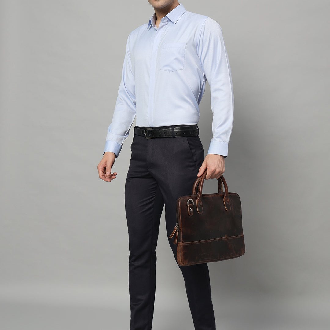 Modernist Leather Laptop Bag-Dark Brown - Osadia Concept Store