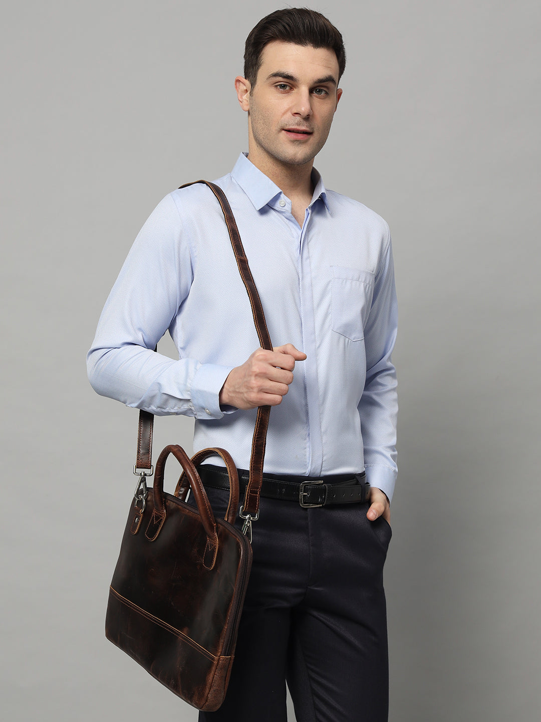 Modernist Leather Laptop Bag-Dark Brown - Osadia Concept Store