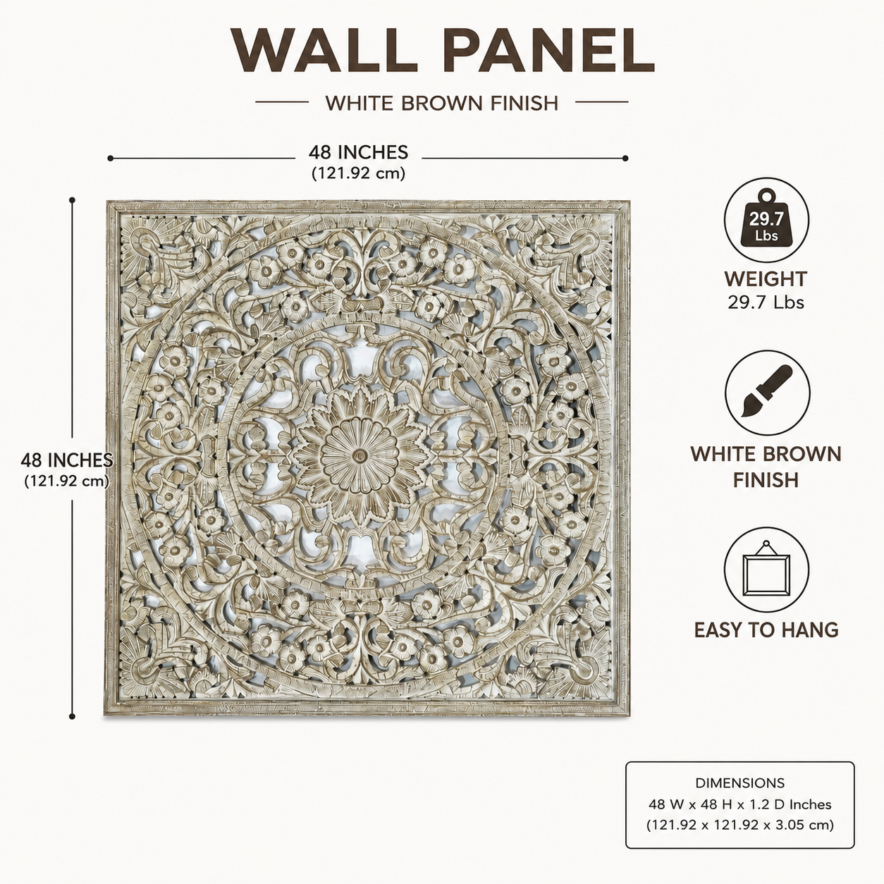 Mandala Hand Carved Wall Décor | Wooden Wall Art, 48 x 48"