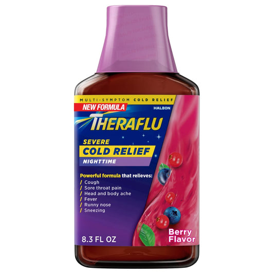 Theraflu Cold Relief, Severe, Nighttime, Berry Flavor 8.3 Fl Oz