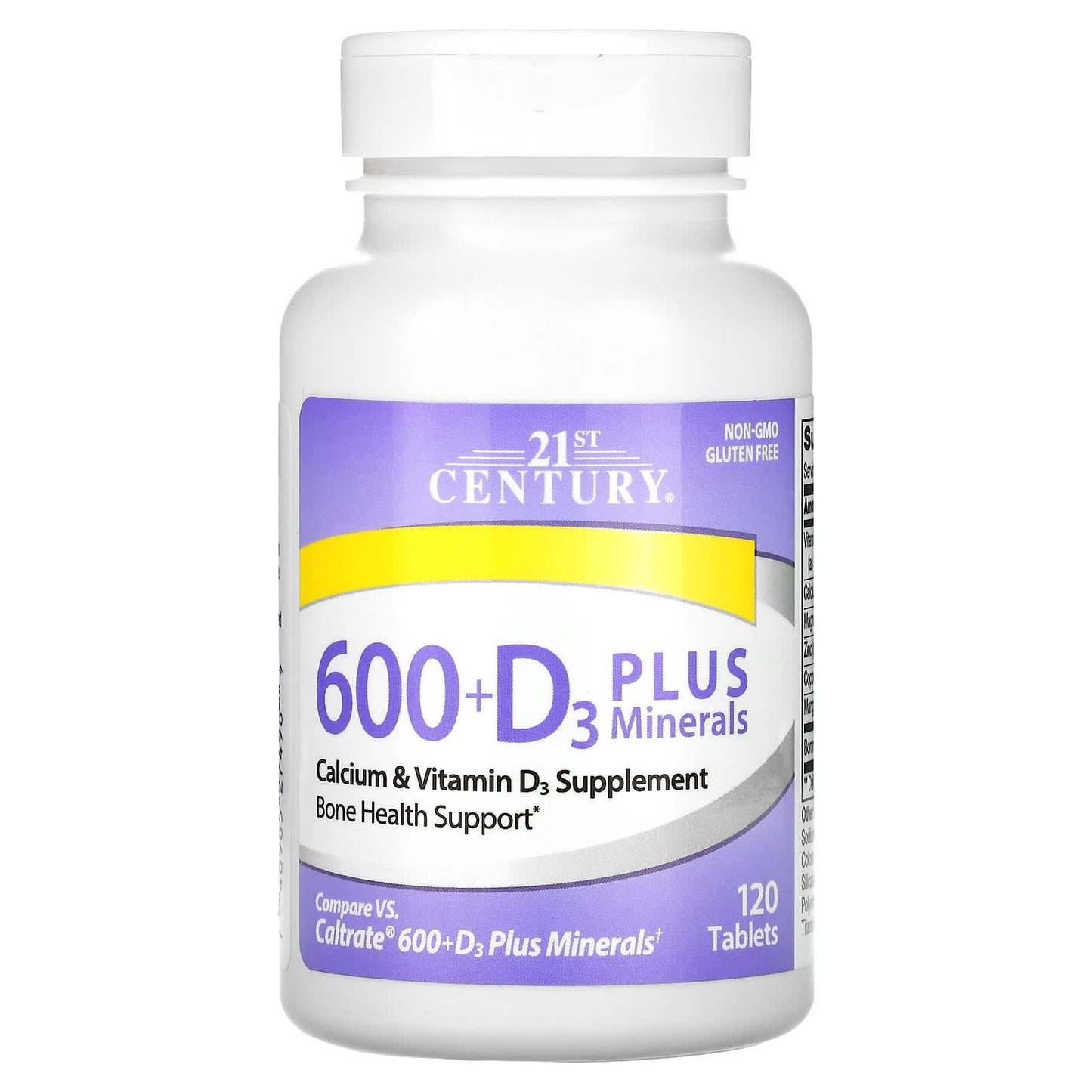 21st Century 600+D3 Plus Minerals, 120 Tablets