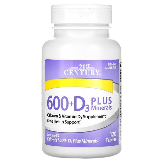 21st Century 600+D3 Plus Minerals, 120 Tablets