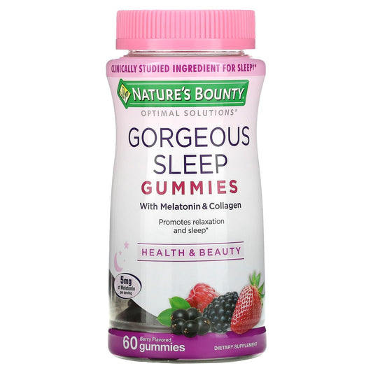 Nature's Bounty Optimal Solutions Gorgeous Sleep Gummies, Melatonin & Collagen, Mixed Berry, 60 Ct