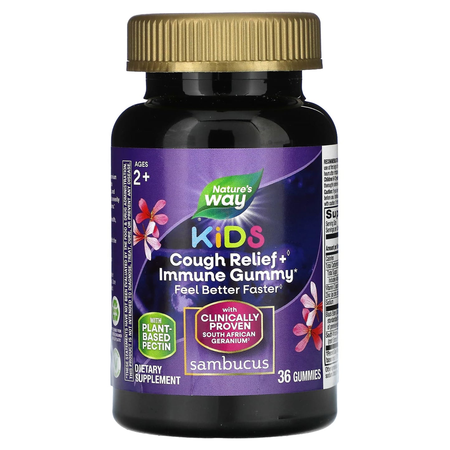 Nature's Way Cough Relief + Immune, Kids, Ages 2+, Gummies, Sambucus