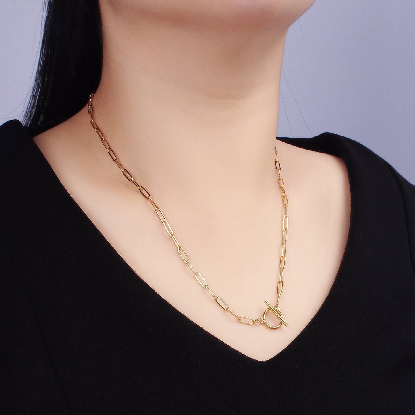 14K Gold Filled Toggle Clasps Paperclip Chain 19"  Necklace | Silver or Gold