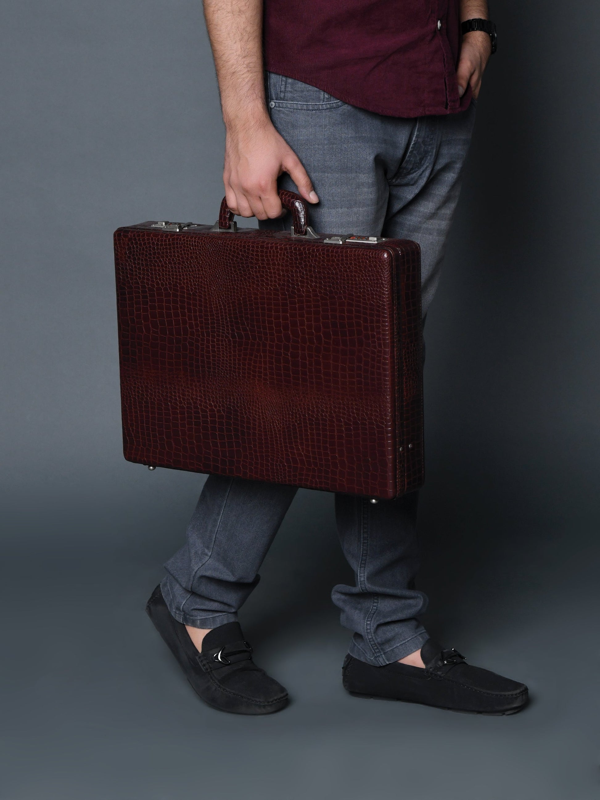Executive Croco Leather Briefcase/Suitcase- Brown - Osadia Concept Store