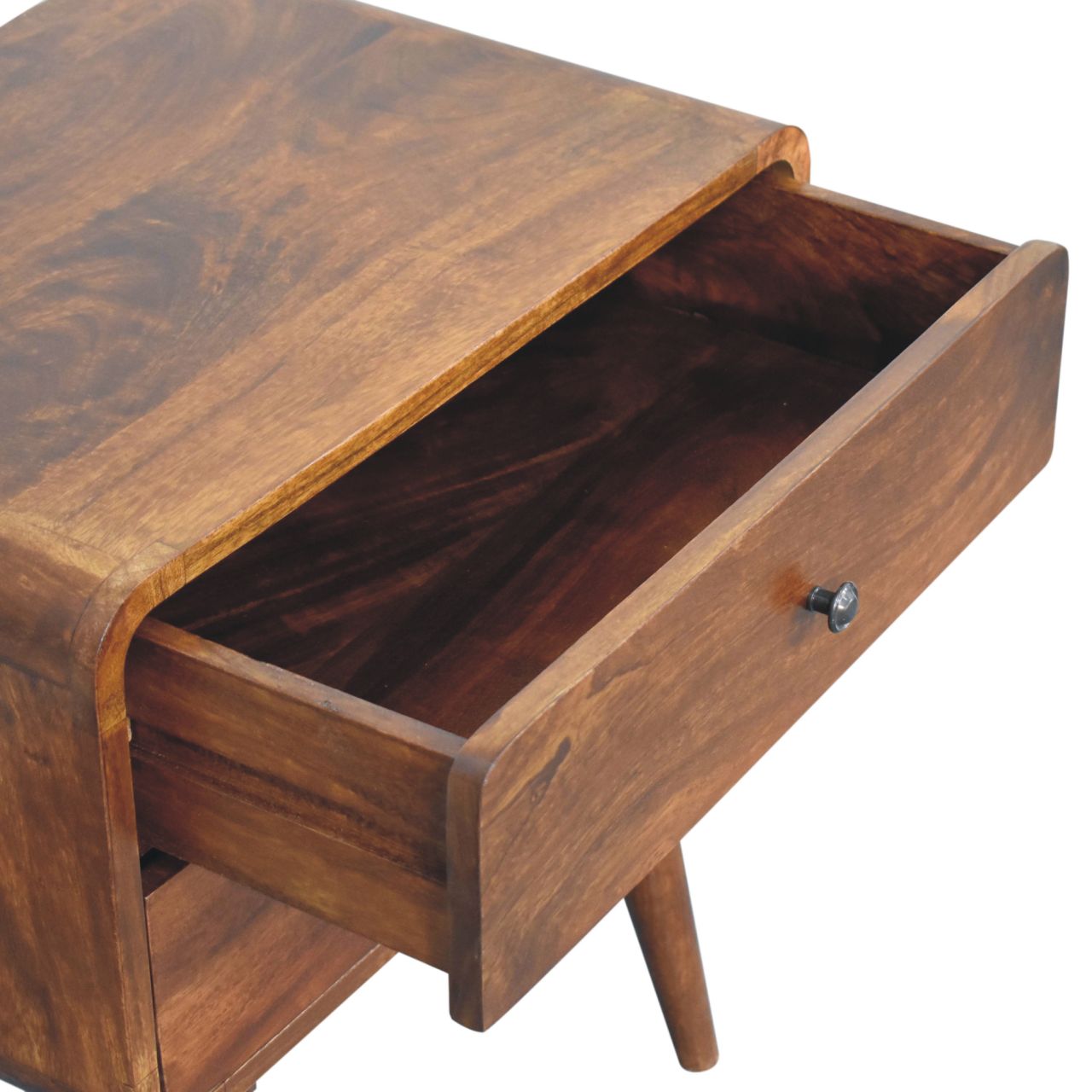 Solid Wood Large Curved Chestnut Bedside Table