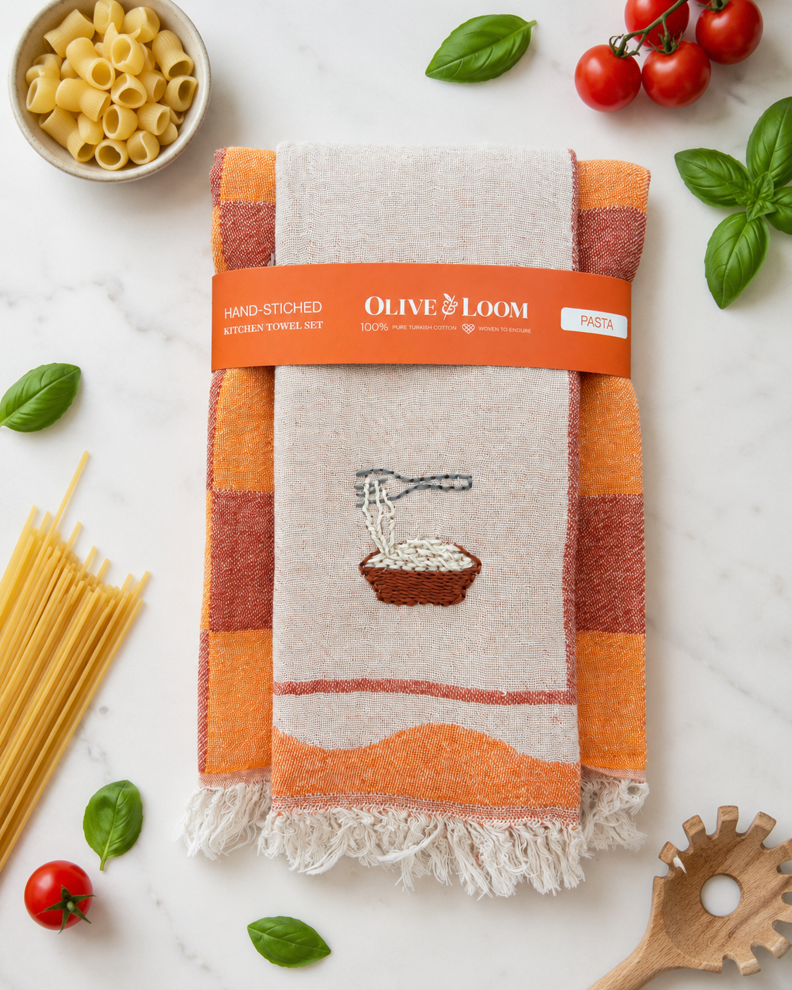 Pasta Hand-Stitched Tea Towel Set