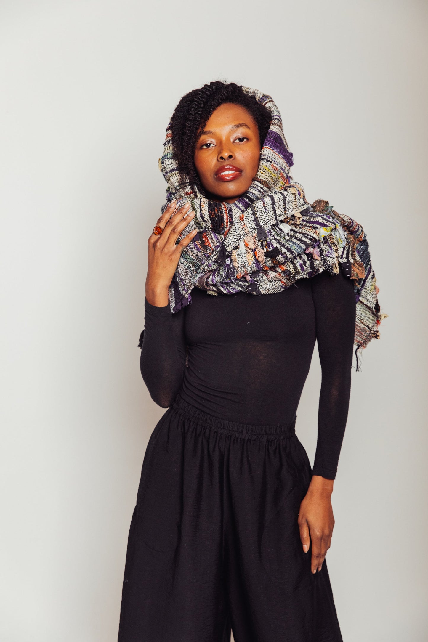 Studio-Woven Zero-Waste Hooded Scarf