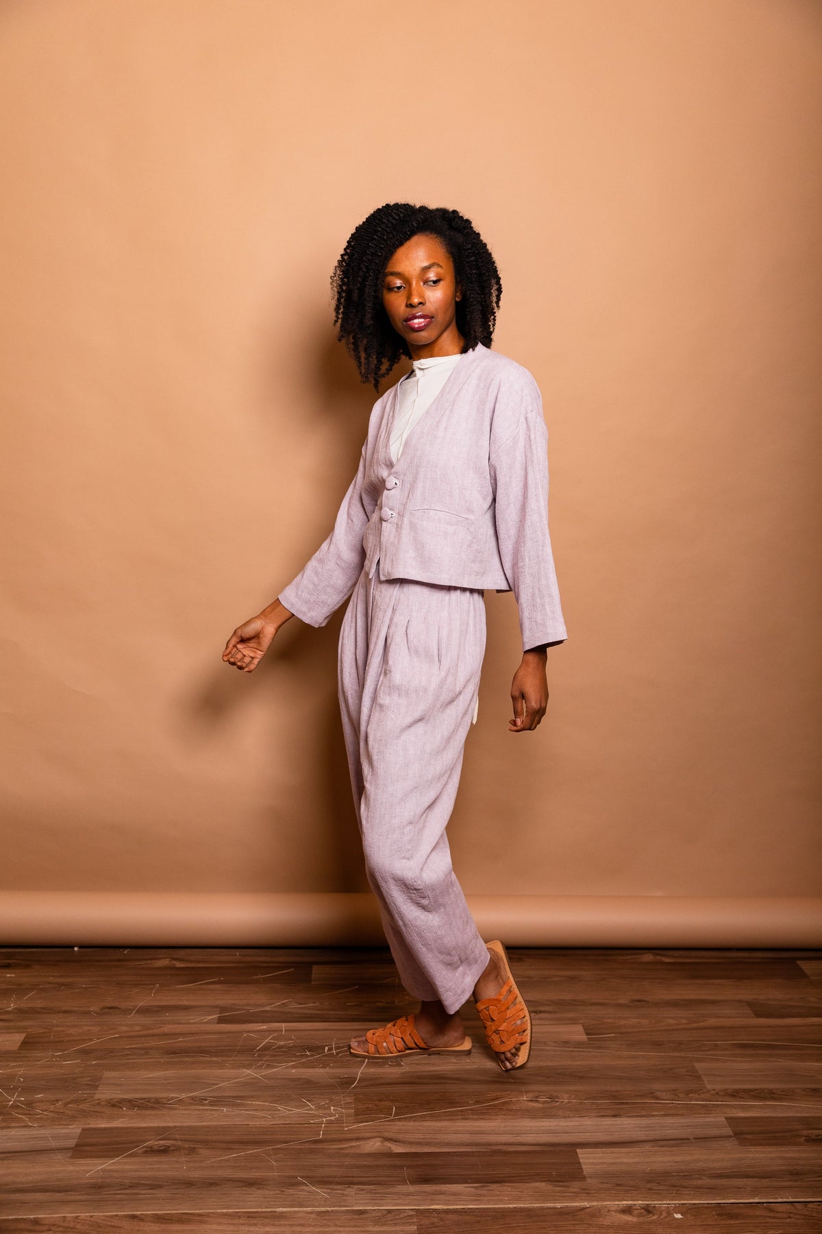 Lavender Herringbone Twill Vented Crop Blazer