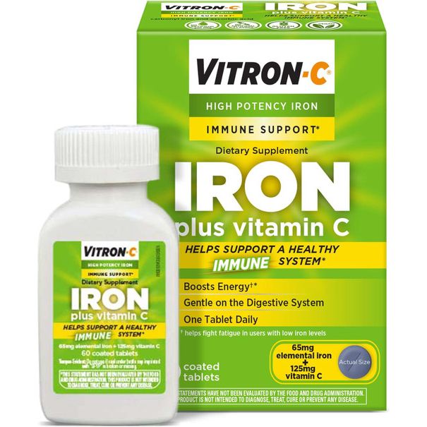 Vitron-C High Potency Iron Supplement, Immune Support, 125mg Vitamin 60 Count