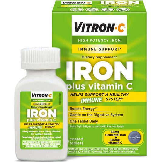 Vitron-C High Potency Iron Supplement, Immune Support, 125mg Vitamin 60 Count