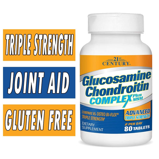 21st Century Glucosamine Chondroitin Complex Plus MSM Tablets Advanced Triple Strength, 80 Tabs
