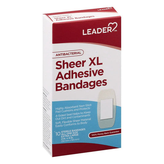 Leader Adhesive Bandages, Antibacterial, Sheer, XL