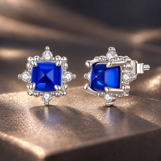 925 Sterling Silver White Gold Plated 0.8 x 0.8 cm Synthetic Spinel CZ Earrings for Women