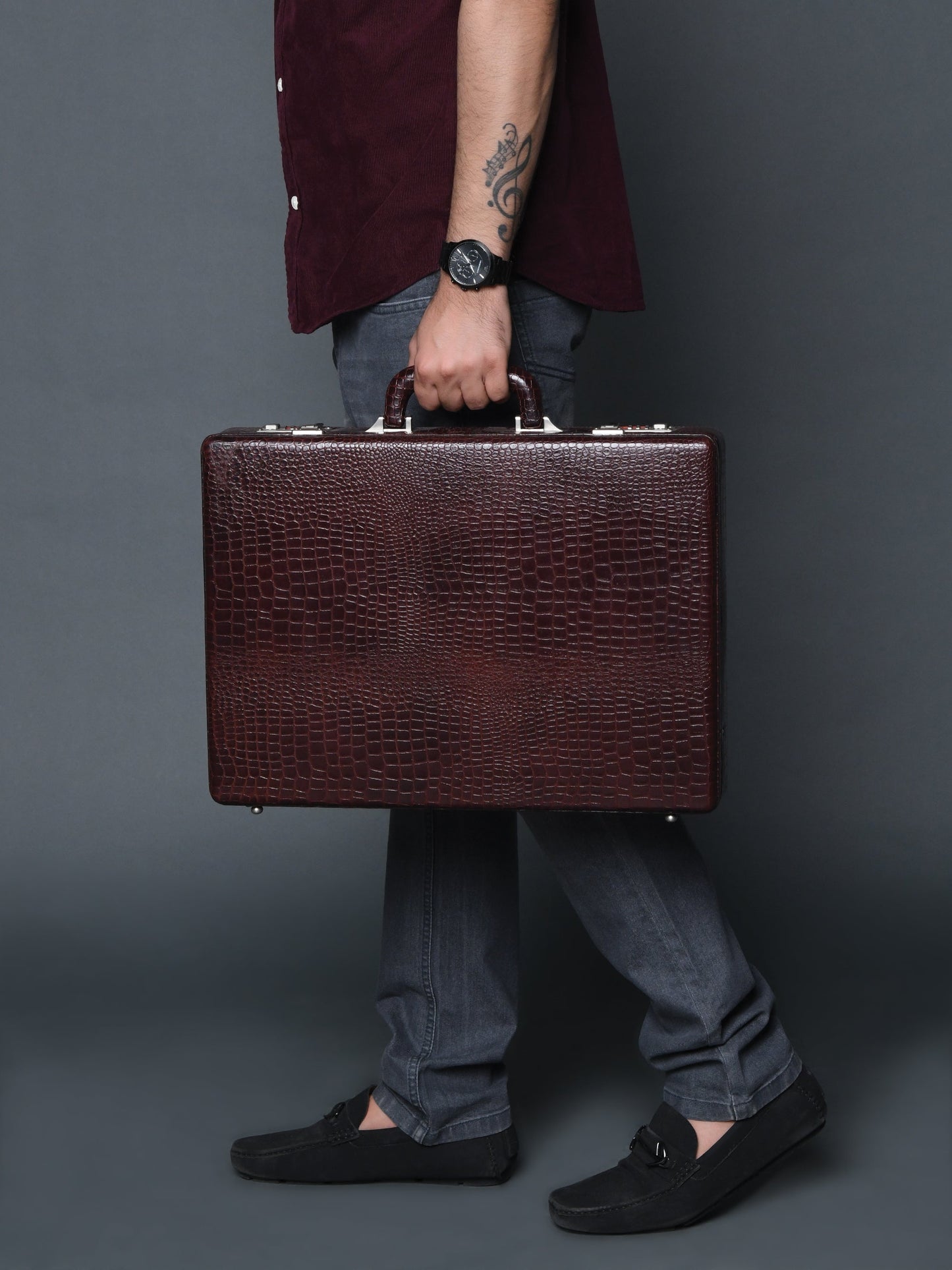 Executive Croco Leather Briefcase/Suitcase- Brown - Osadia Concept Store