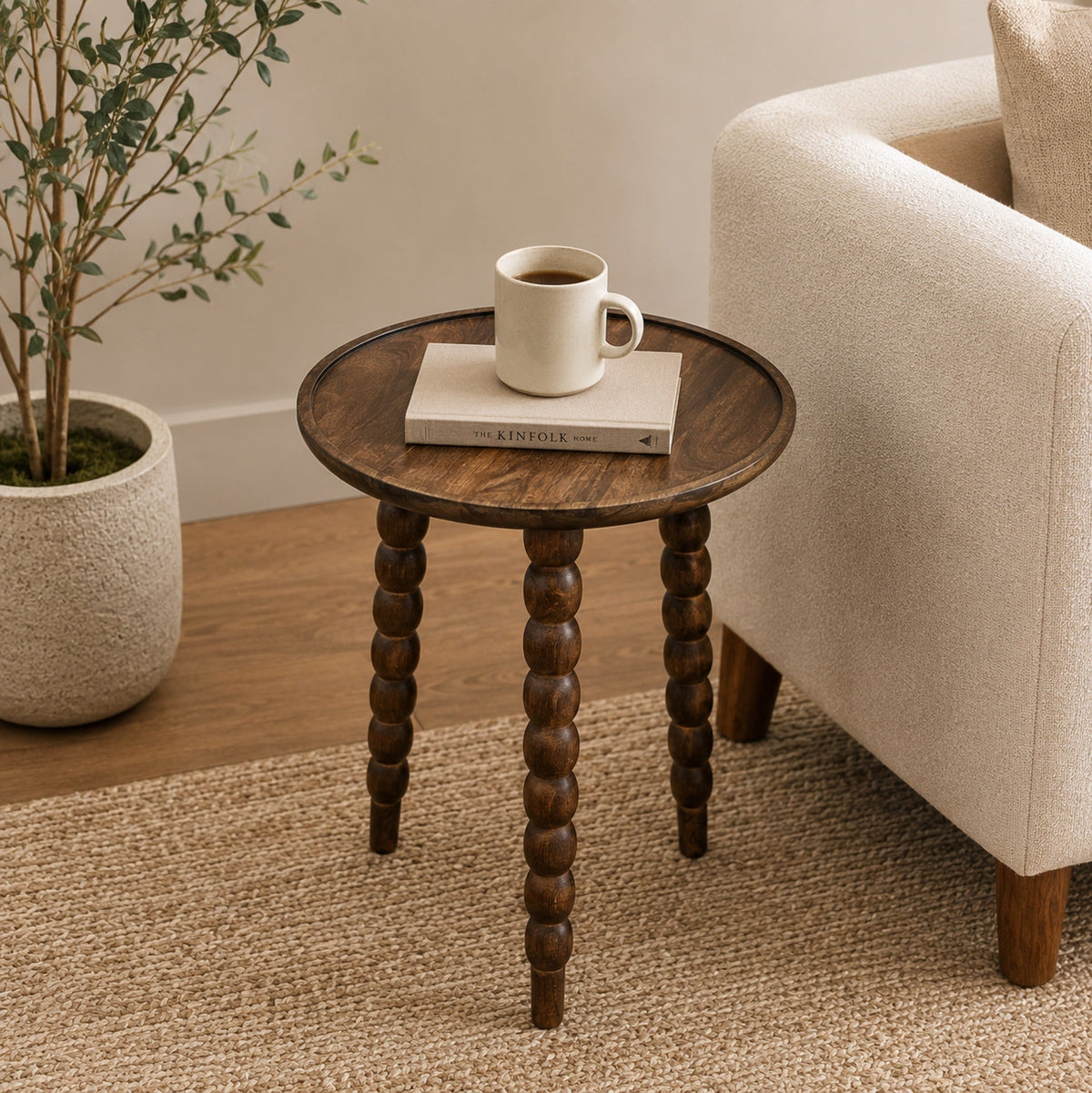 Mango Wood Round Accent Table with Metal Legs, Knockdown