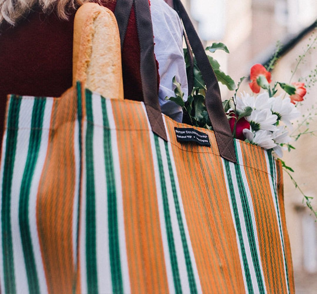 Woven Market Shopper in Spanish Orange & Grass Green