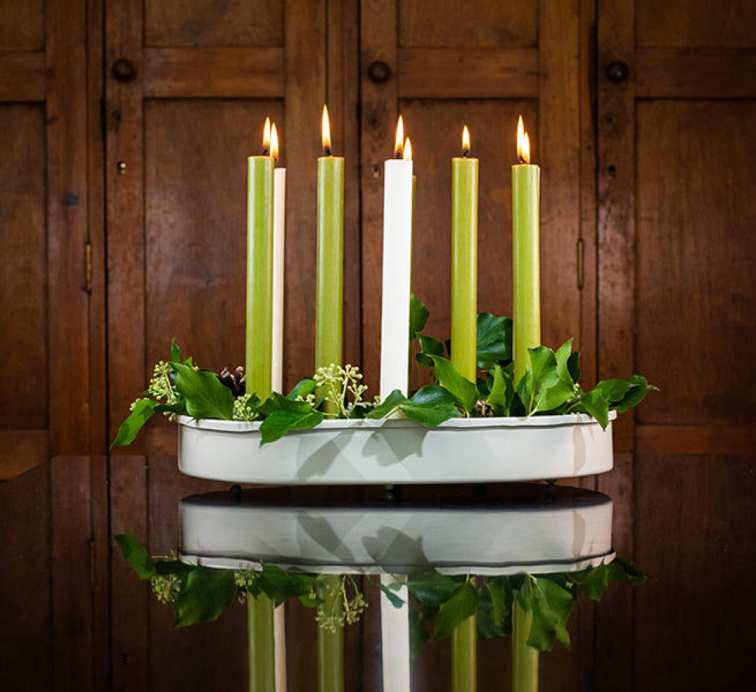 Oval Metal Candle Platter - Stone White