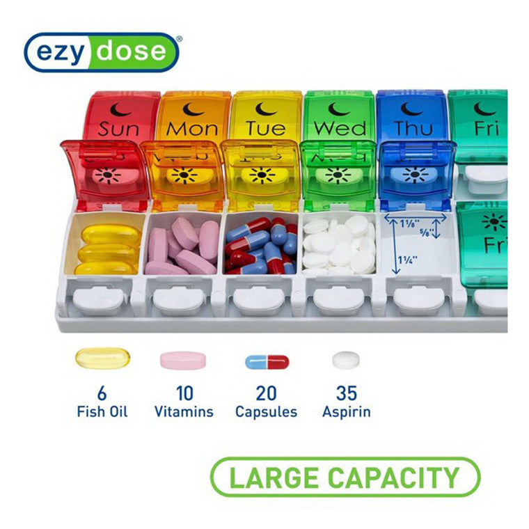 Ezy Dose Push Button 7-Day Pill Case, Am/Pm, Rainbow