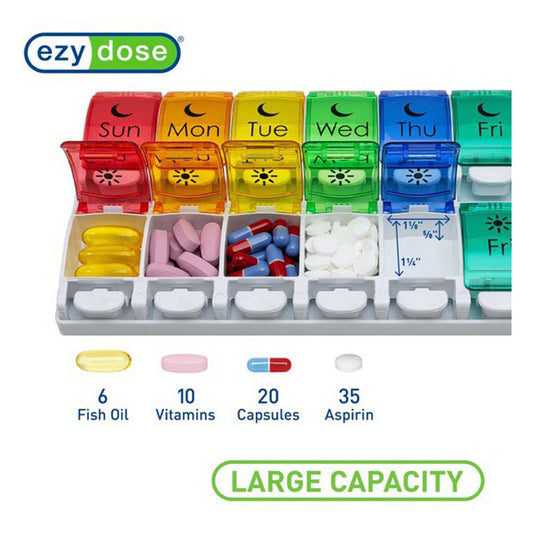 Ezy Dose Push Button 7-Day Pill Case, Am/Pm, Rainbow
