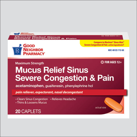 GNP Mucus Relief Sinus Severe Congestion & Pain Caplets 20ct