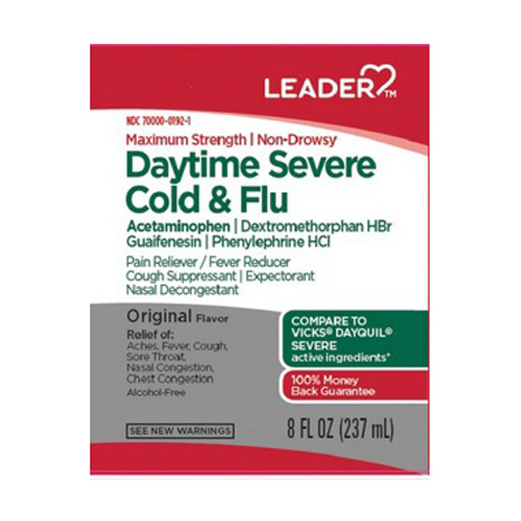 Leader Health Care Severe Cold & Flu, Daytime, Maximum Strength, 8 Oz
