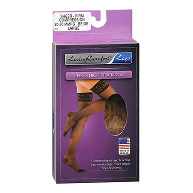 Scott Specialties Loving Comfort Legs Thigh High Stockings Firm Compression Beige Large - 1 Pair