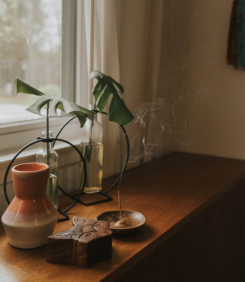Jyotisha Celestial Round Incense Holder - Wood, Brass - Osadia Concept Store
