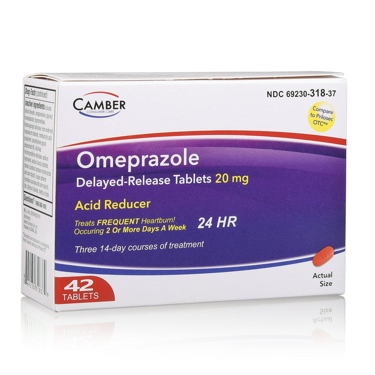 Camber Consumer Care Omeprazole 20 Mg Tablets, Acid Reducer And Heartburn Medicine