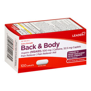 Leader Extra Strength Back/Body Aspirin Caplets, 500 Mg