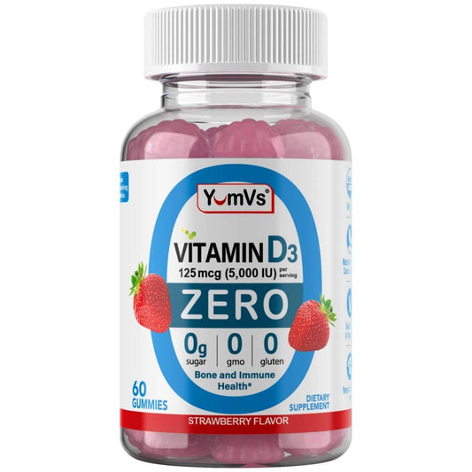 Yum-v's Vitamin D3 Gummies With Zero Sugar For Adults & Kids (125 Mcg – 60 Count) – Sugar Free Vitamin D Gummies – Vegetarian Gummy Vitamins For Bone Support & Immune Health – Vit D3 Vitamin Chewable Strawberry 60 Count