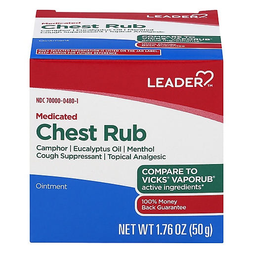 Leader Chest Rub, Medicated, Ointment, 1.76 Oz