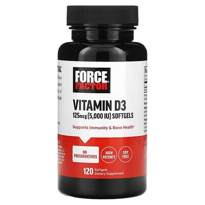Force Factor Vitamin D3, 125 Mcg (5,000 IU), 120 Softgels