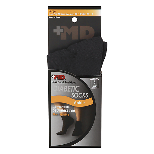 MD Diabetic Seamless Toe Black Ankle Socks, Large, Unisex, 1 Pair