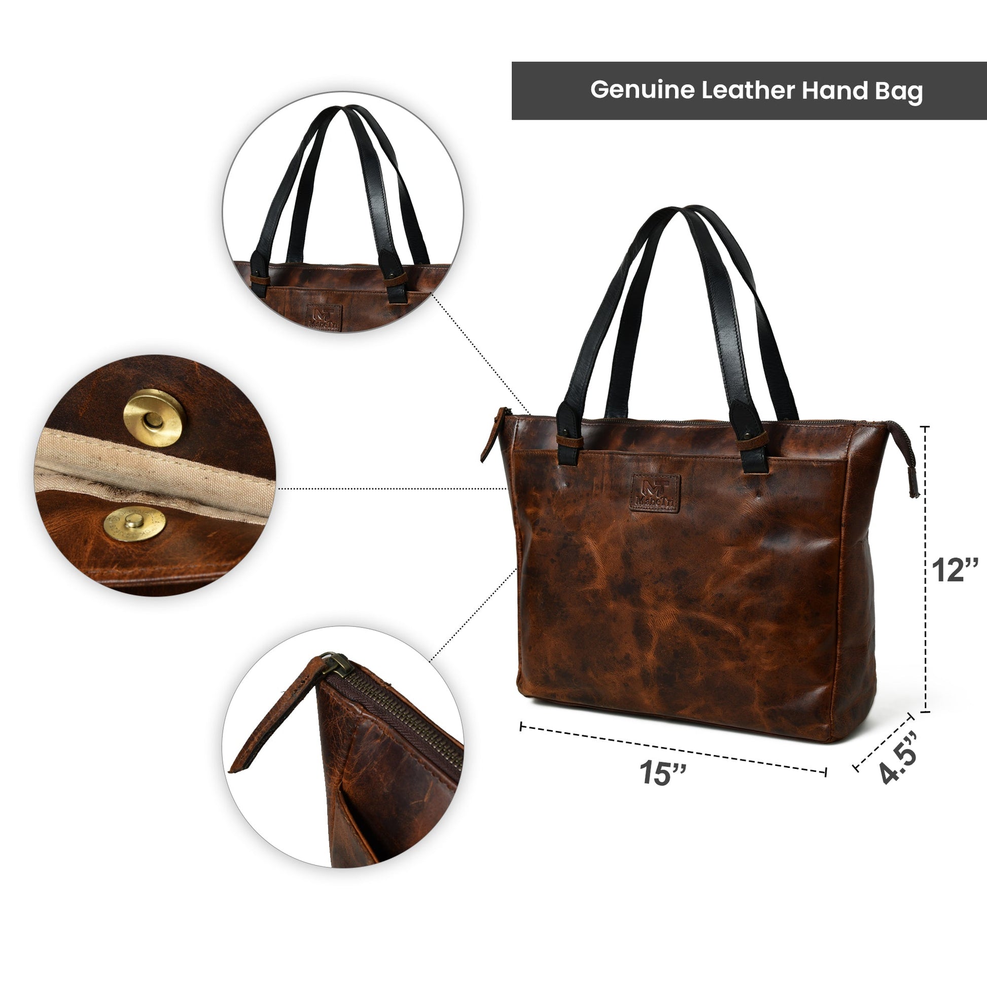 Portland Leather Tote with Zipper - Osadia Concept Store