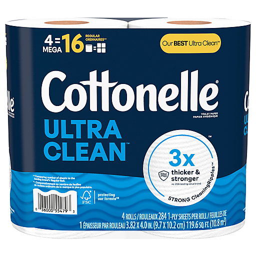 Cottonelle Ultra Clean Toilet Paper, 4 Mega Rolls