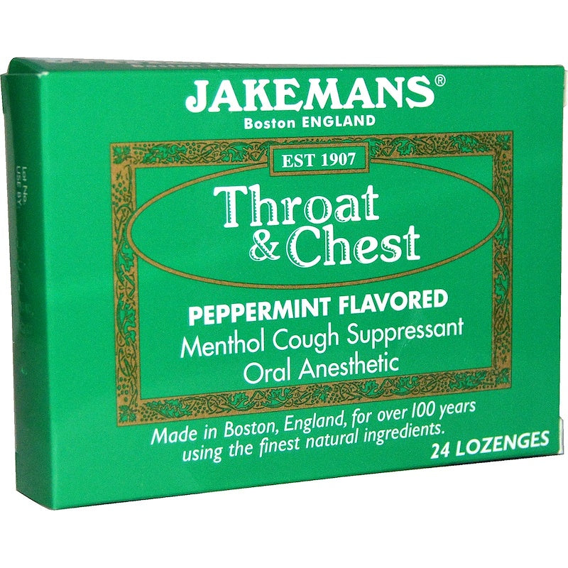 Jakemans Throat & Chest Lozenges Box, 24CT, Peppermint