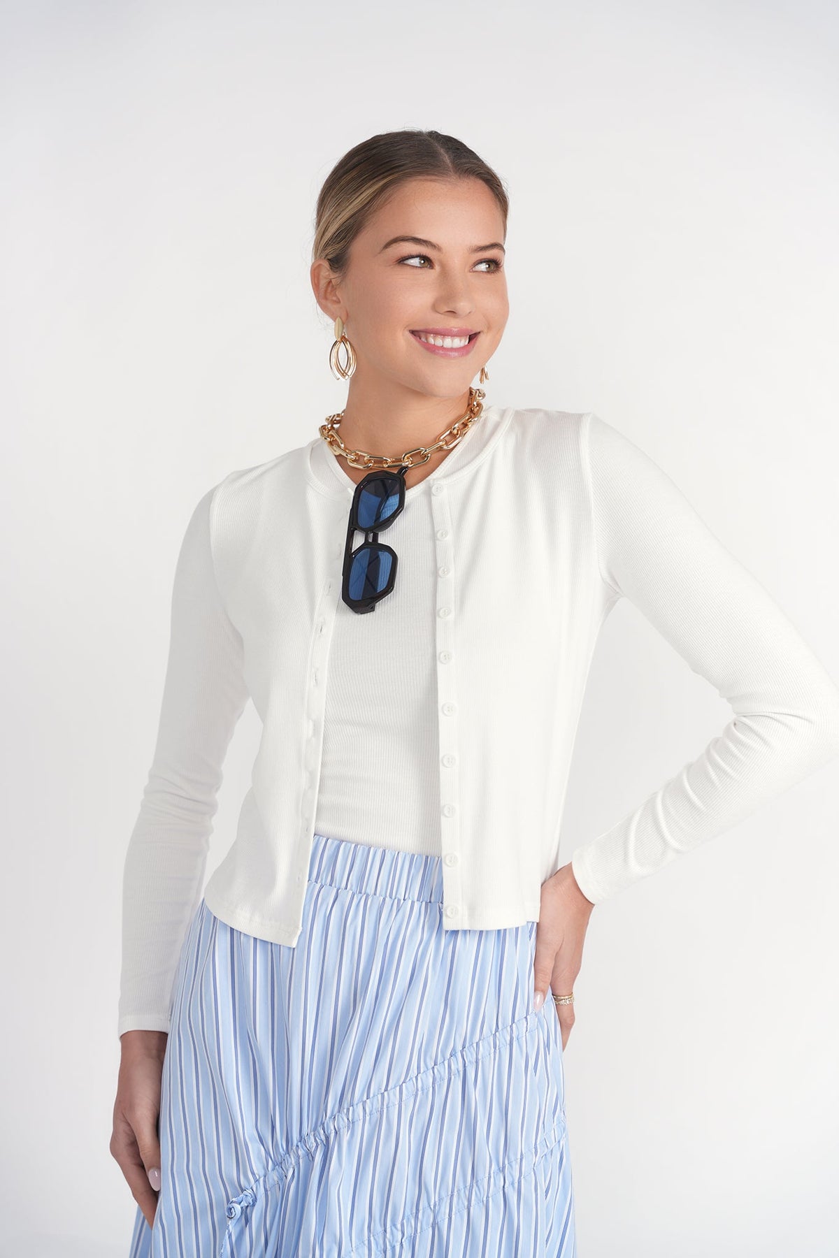 Cardigan Tee- White