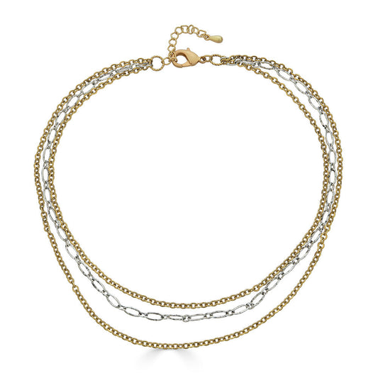 Mixed Metal Delicate Three Strand Necklace