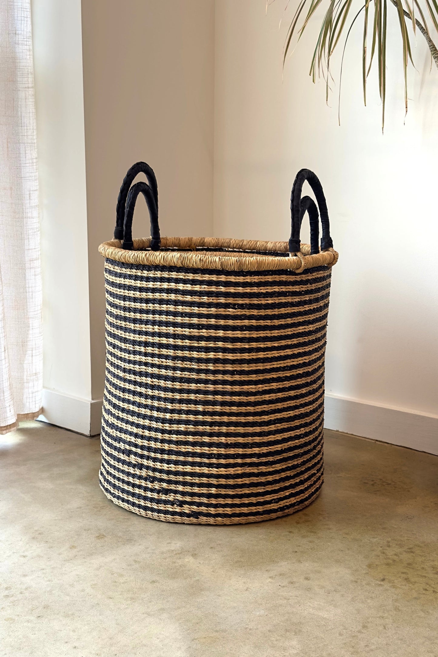 S/2 Handwoven Hamper - Natural with Black Stripes