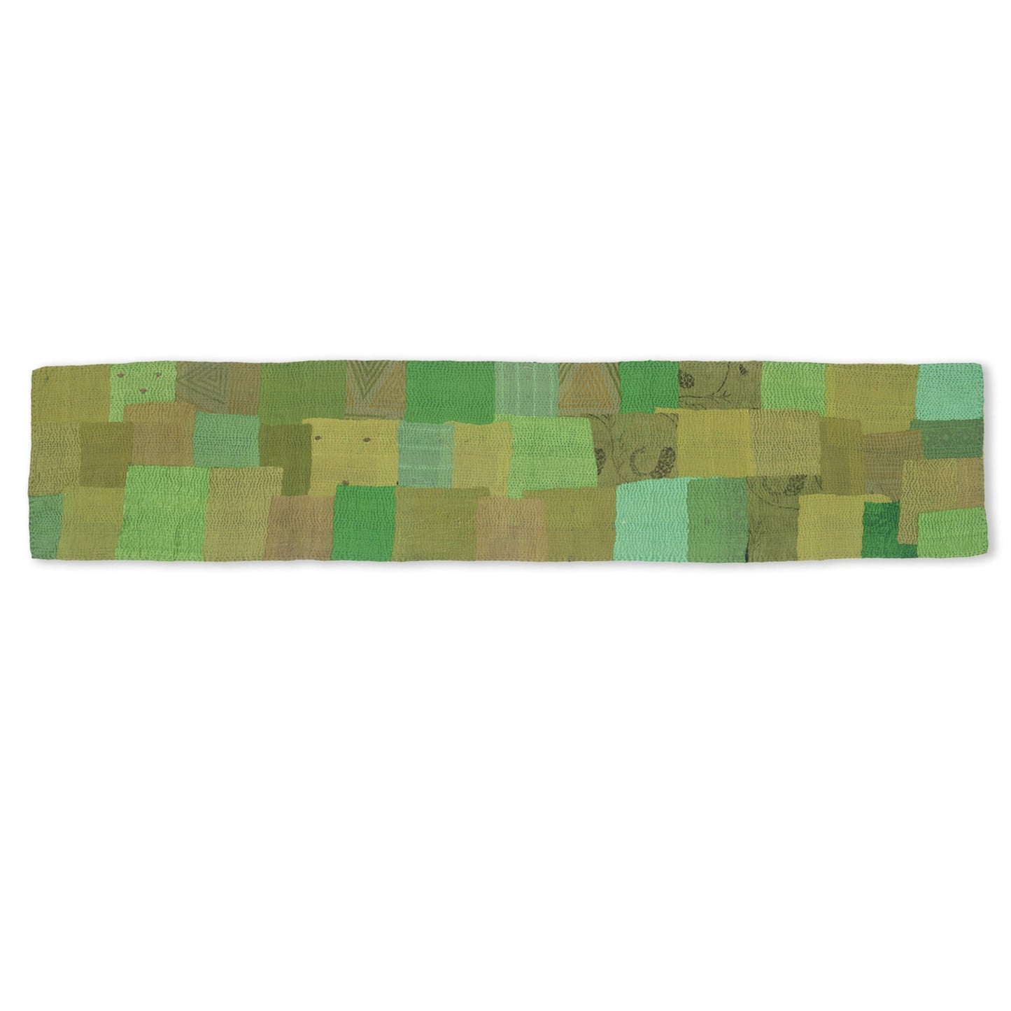 Mosaic Fray Patch Handmade Table Runner - Lime Green