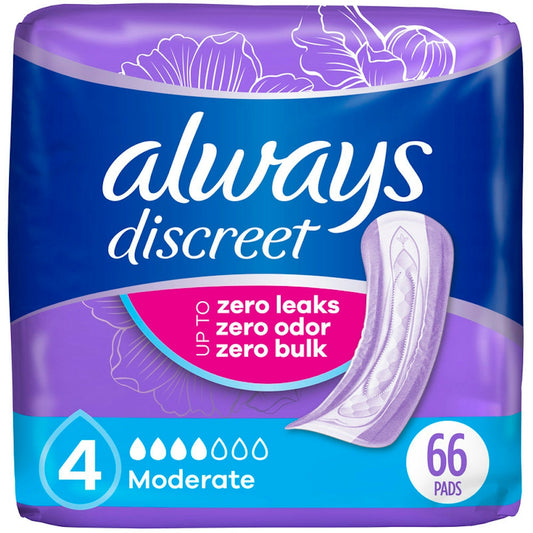 Always Discreet Adult Incontinence Pads For Women Moderate Absorbency Regular Length
