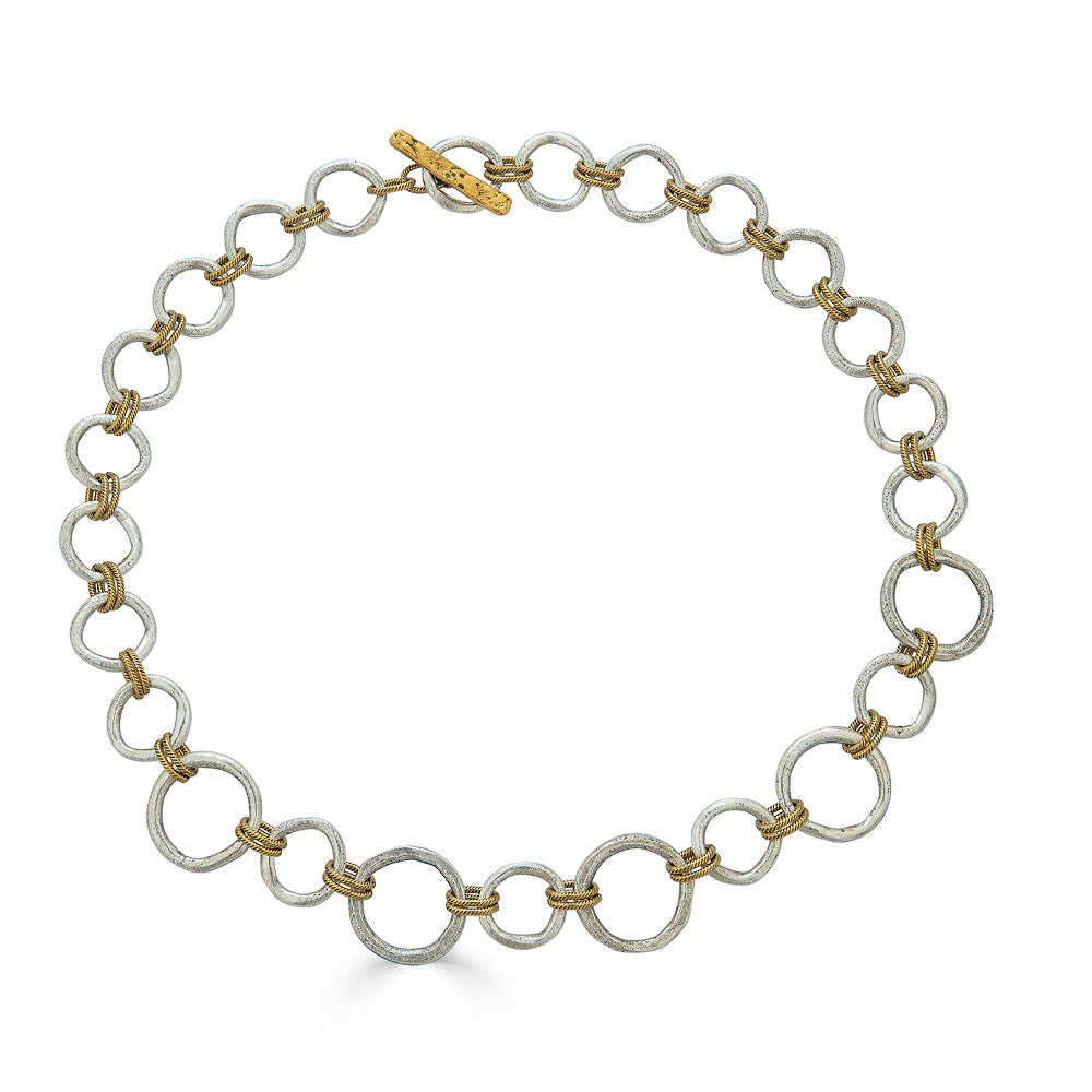 Mixed Metal Sculpted Circle Necklace
