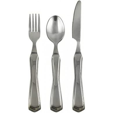 Essential Medical Supply Heavy Duty Weighted Stainless Steel Utensil Set With Fork, Knife And Spoon For Easy Eating