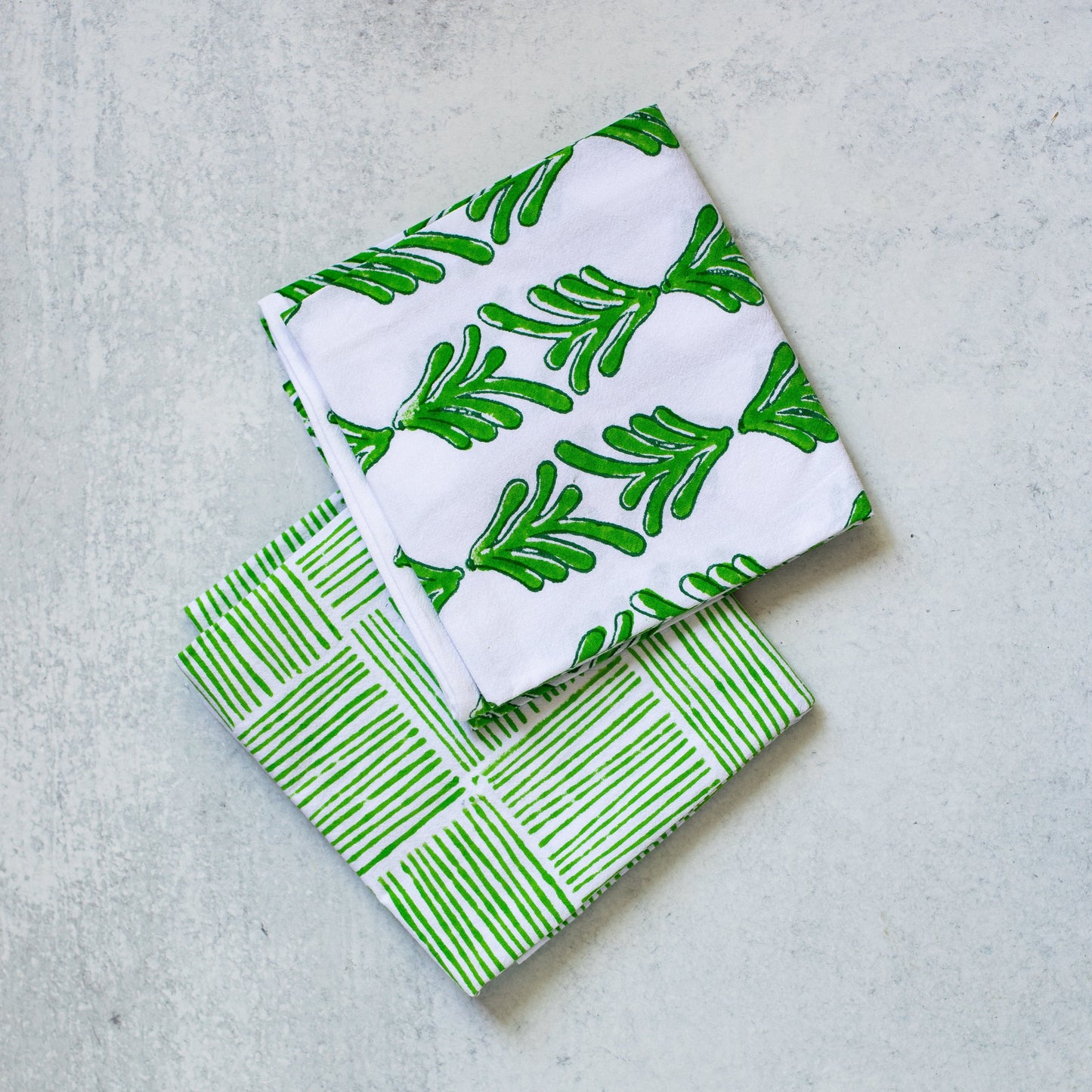 S/2 Tea Towel Set - Palmetto & Stripe, Green